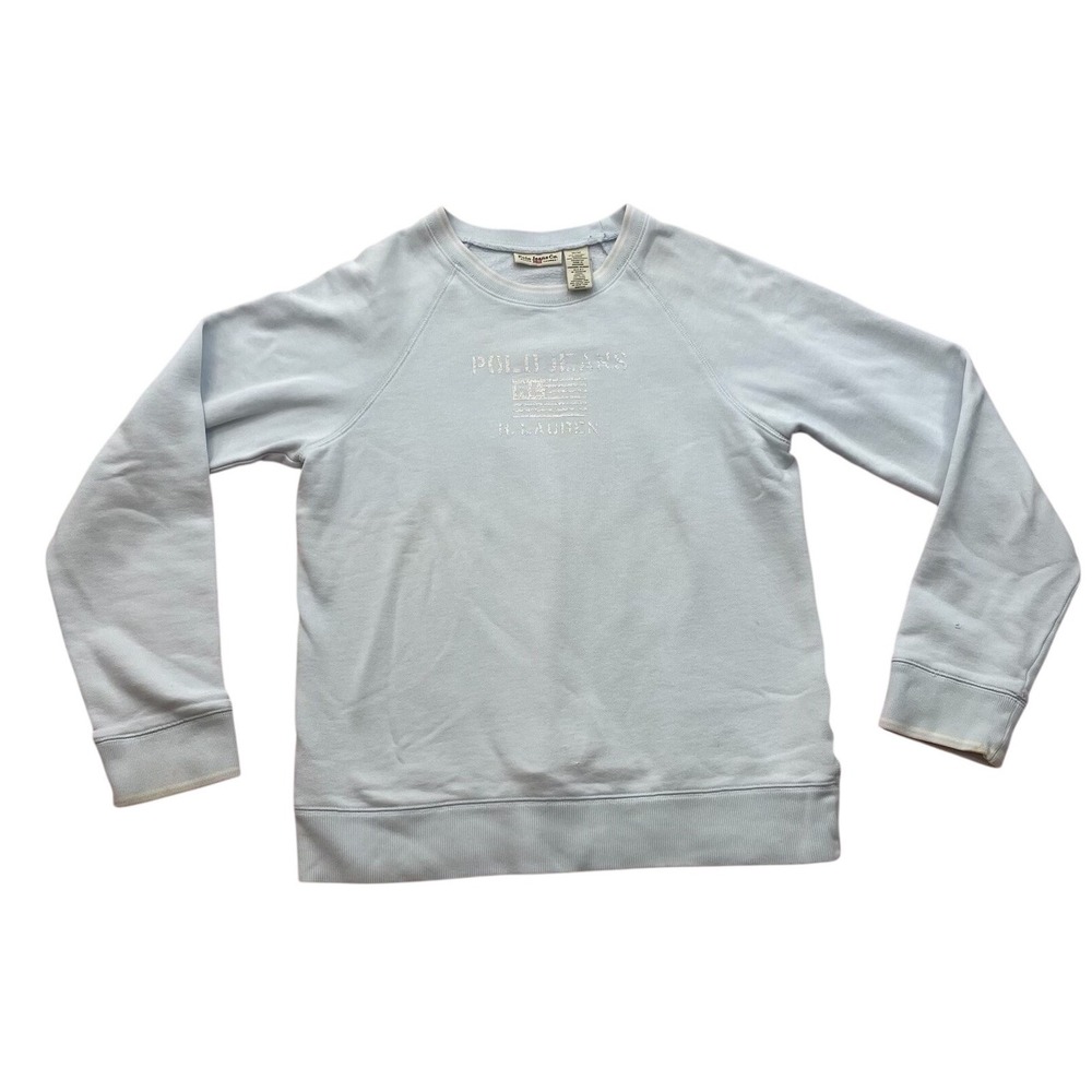 Vintage Polo Jeans Ralph Lauren‎ Sweatshirt M Blue Crewneck Pullover Flawed